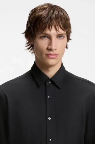 Slim-fit shirt in performance-stretch jacquard