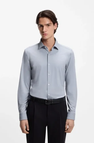 Slim-fit shirt in performance-stretch jersey