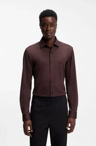 Slim-fit shirt in performance-stretch jersey