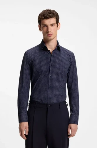 Slim-fit shirt in printed performance stretch fabric
