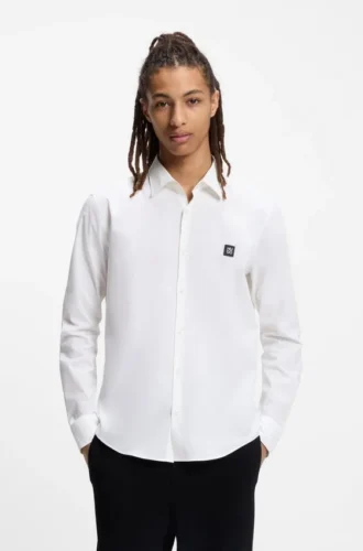 Slim-fit shirt in stretch-cotton canvas