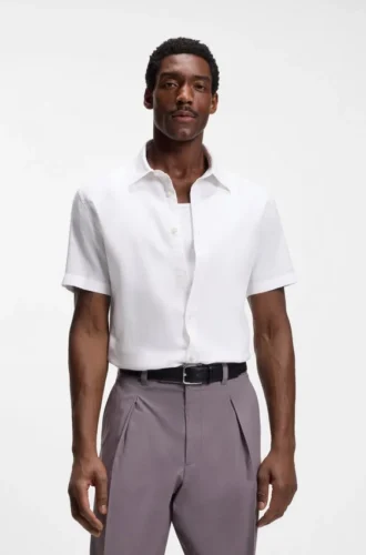 Slim-fit shirt in stretch linen