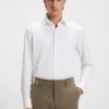 Slim-fit shirt in structured performance-stretch jersey