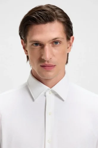 Slim-fit shirt in structured performance-stretch jersey