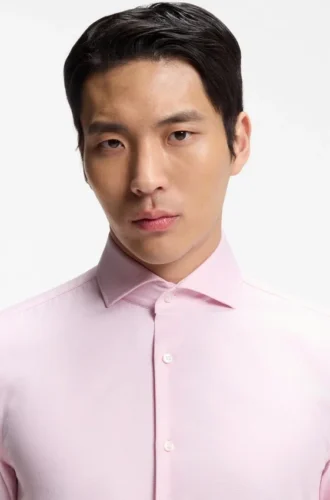Slim-fit shirt in structured wrinkle-free cotton