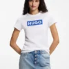 Slim-fit T-shirt in cotton with blue boxed logo