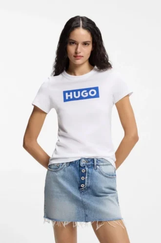 Slim-fit T-shirt in cotton with blue boxed logo