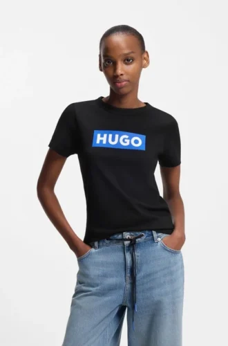 Slim-fit T-shirt in cotton with blue boxed logo