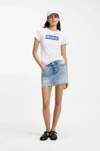 Slim-fit T-shirt in cotton with blue boxed logo