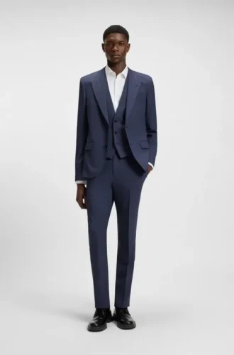 Slim-fit three-piece suit in stretch sharkskin