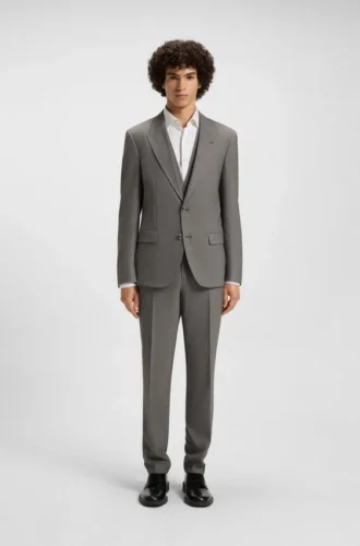 Slim-fit three-piece suit in stretch sharkskin
