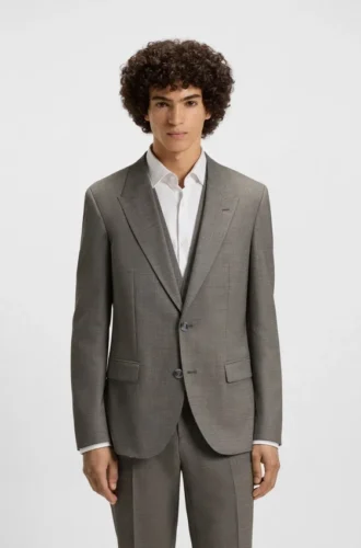 Slim-fit three-piece suit in stretch sharkskin