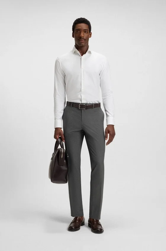Slim-fit trousers in micro-patterned stretch fabric Slim-fit trousers in micro-patterned stretch fabric