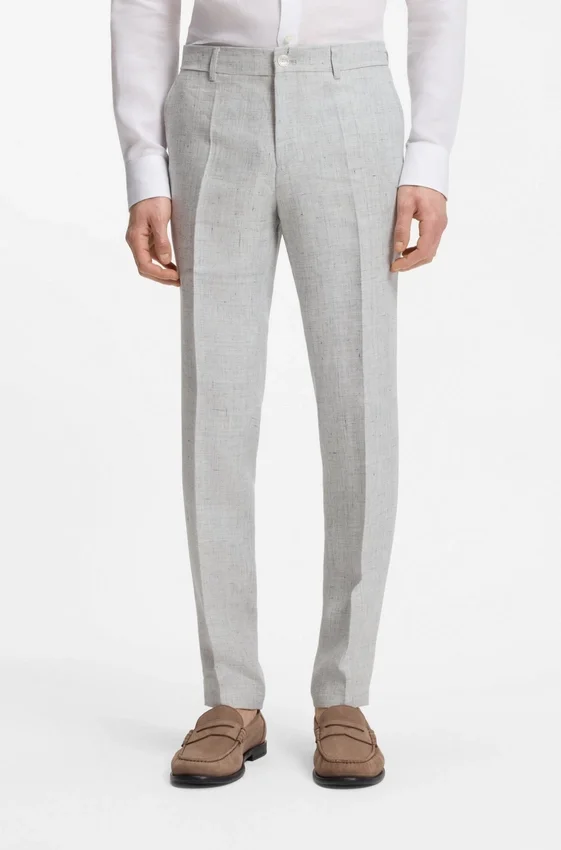 Slim-fit trousers in patterned linen Slim-fit trousers in patterned linen