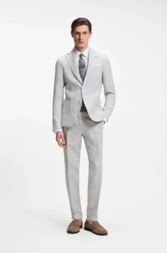 Slim-fit trousers in patterned linen