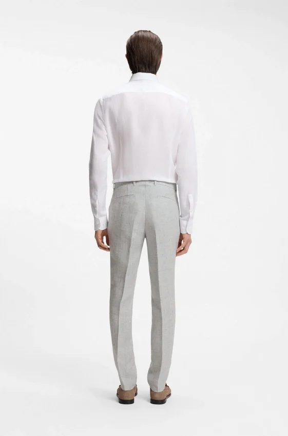 Slim-fit trousers in patterned linen Slim-fit trousers in patterned linen