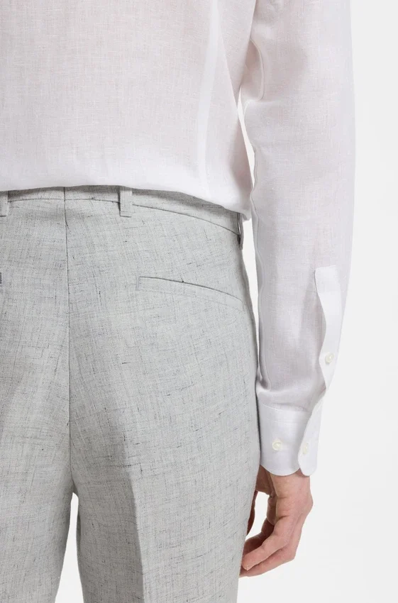 Slim-fit trousers in patterned linen Slim-fit trousers in patterned linen
