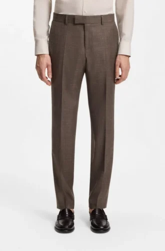 Slim-fit trousers in virgin wool, silk and linen