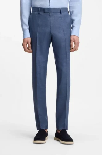 Slim-fit trousers in virgin wool, silk and linen