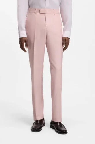 Slim-fit trousers in virgin wool, silk and linen