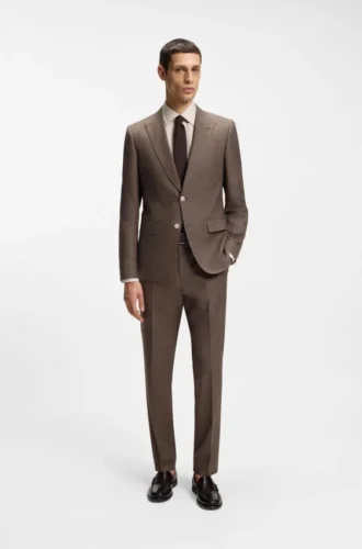 Slim-fit trousers in virgin wool, silk and linen