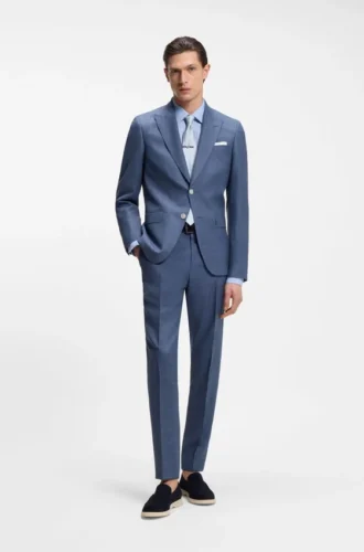 Slim-fit trousers in virgin wool, silk and linen