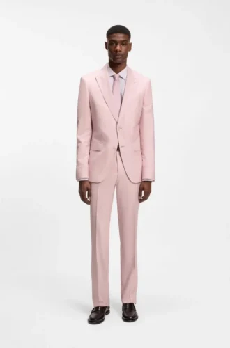 Slim-fit trousers in virgin wool, silk and linen