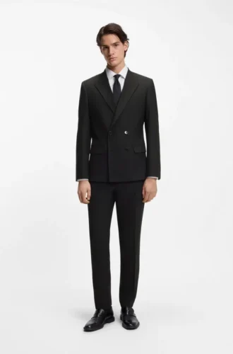 Slim-fit trousers in wool-blend poplin