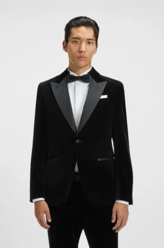 Slim-fit tuxedo jacket in cotton velvet