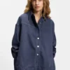 Smoky-blue oversized-fit blouse in rigid denim