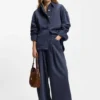 Smoky-blue oversized-fit blouse in rigid denim