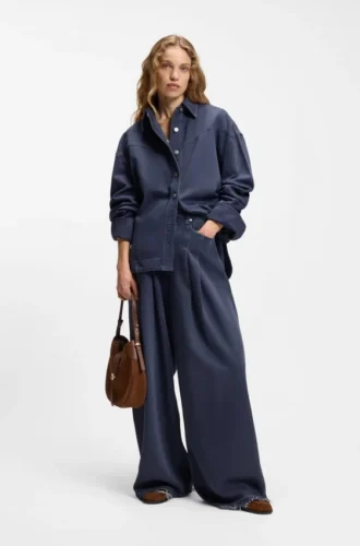 Smoky-blue oversized-fit blouse in rigid denim