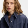 Smoky-blue oversized-fit blouse in rigid denim