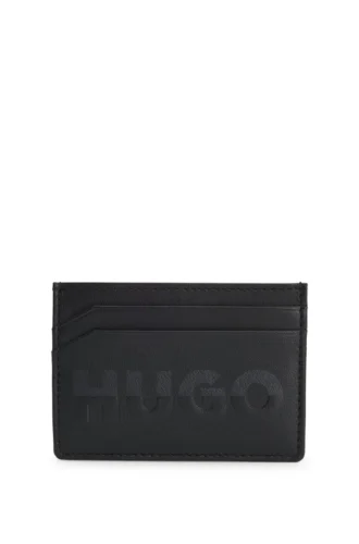 Split-logo card holder in matte leather