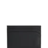 Split-logo card holder in matte leather
