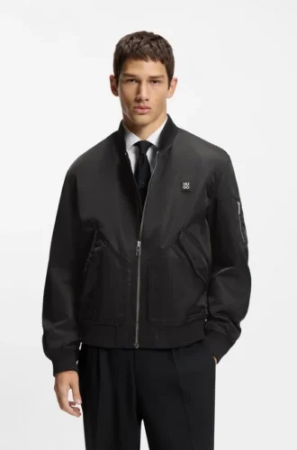 Stacked-logo bomber jacket with water-repellent finish