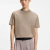 Stand-collar slim-fit T-shirt in stretch cotton