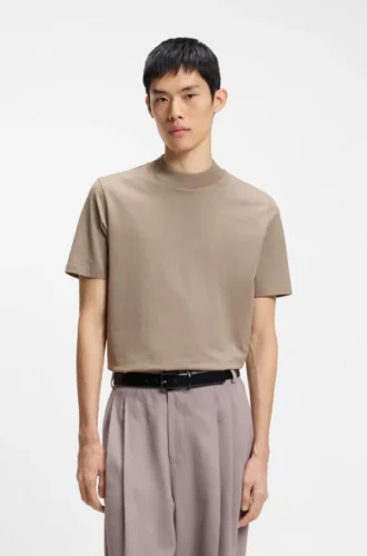 Stand-collar slim-fit T-shirt in stretch cotton