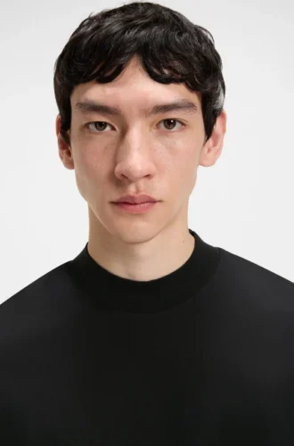 Stand-collar slim-fit T-shirt in stretch cotton