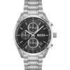 Steel-bracelet watch with black dial
