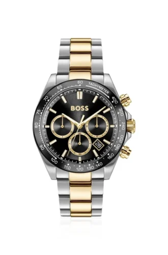 Steel-bracelet watch with black dial