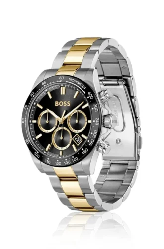 Steel-bracelet watch with black dial