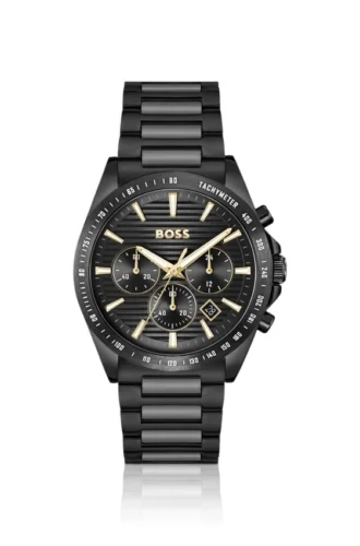 Steel-bracelet watch with black plating