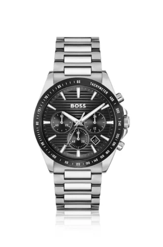 Steel-bracelet watch with black plating