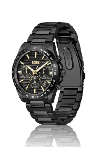 Steel-bracelet watch with black plating