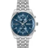 Steel-bracelet watch with blue dial