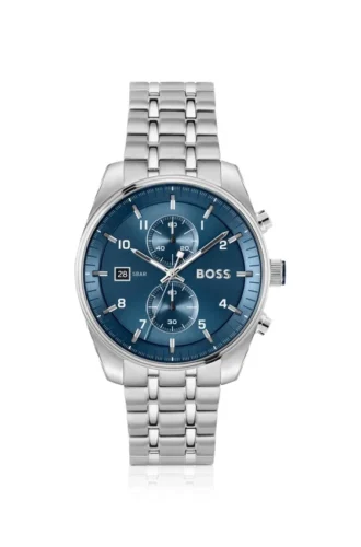Steel-bracelet watch with blue dial