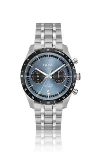 Steel-bracelet watch with blue dial