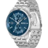 Steel-bracelet watch with blue dial