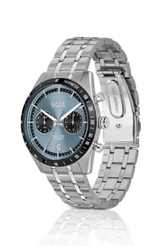 Steel-bracelet watch with blue dial